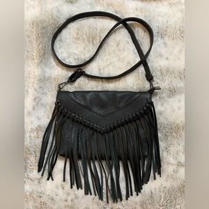 Black Fringe Faux Leather Purse